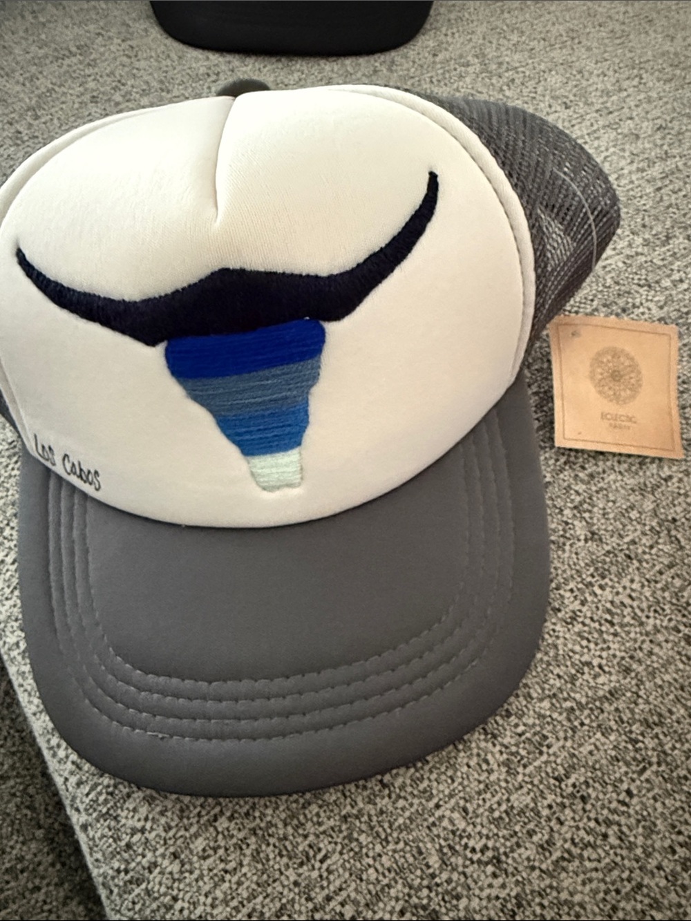 Cactus White & Gray Trucker Hat with Blue Bull Embroidery